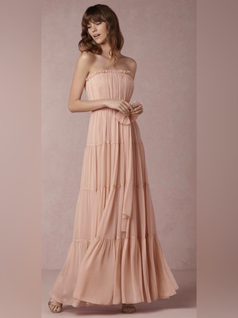 Anthropologie x BHLDN Jill By Jill Stuart Chelsea Tiered Maxi Dress Rosy Nude